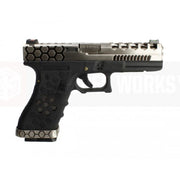 Cybergun AW Glock17 Hex Cut VX0100 Silver & Black GBB Airsoft Tabanca