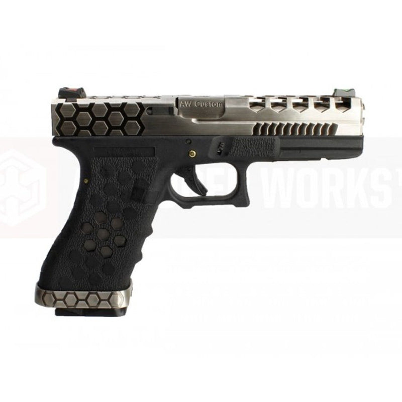 Cybergun AW Glock17 Hex Cut VX0100 Silver & Black GBB Airsoft Tabanca