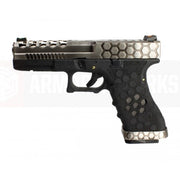 Cybergun AW Glock17 Hex Cut VX0100 Silver & Black GBB Airsoft Tabanca
