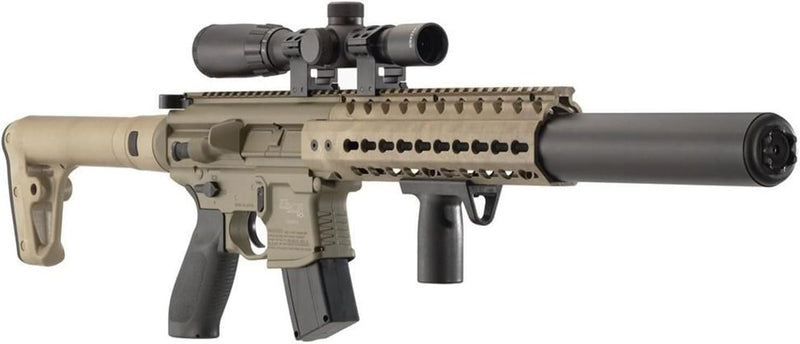 Sig Sauer MCX SCOPED CO2 YİVLİ YARI OTOMATİK HAVALI TÜFEK (PELLET)  & 1-4x24 DÜRBÜN SET - TAN