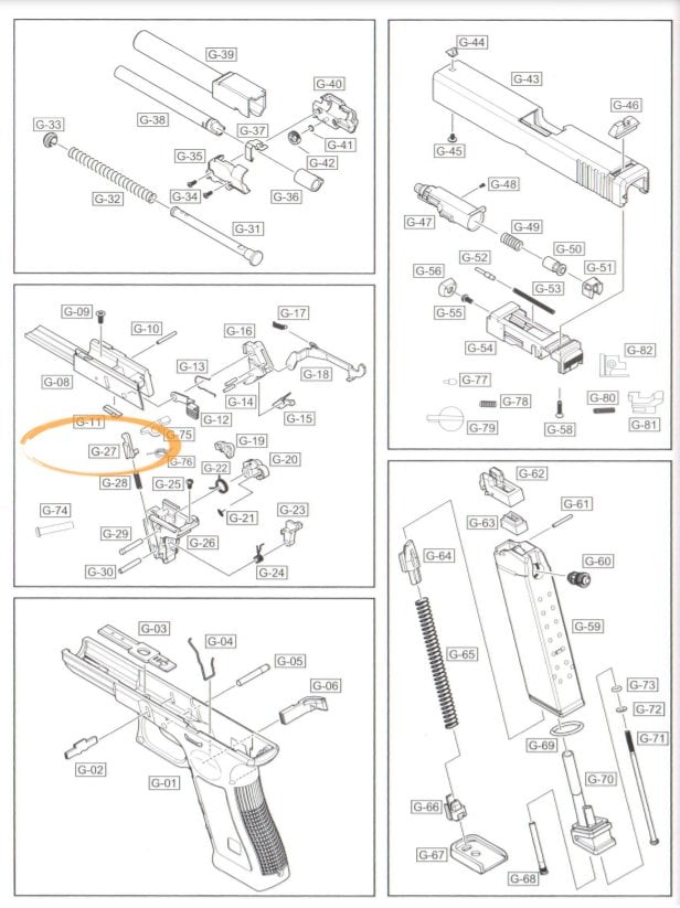 WE G18 AIRSOFT GBB RESET HAMMER SET TABANCA PARÇA# 27